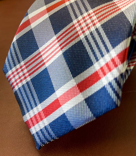 Red White & Blue Horizontal Cross-Hatched Striped Tie