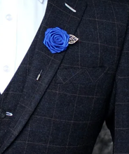 Load image into Gallery viewer, Rolled Blue Lapel Flower w/Gold Leaf