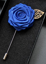 Load image into Gallery viewer, Rolled Blue Lapel Flower w/Gold Leaf