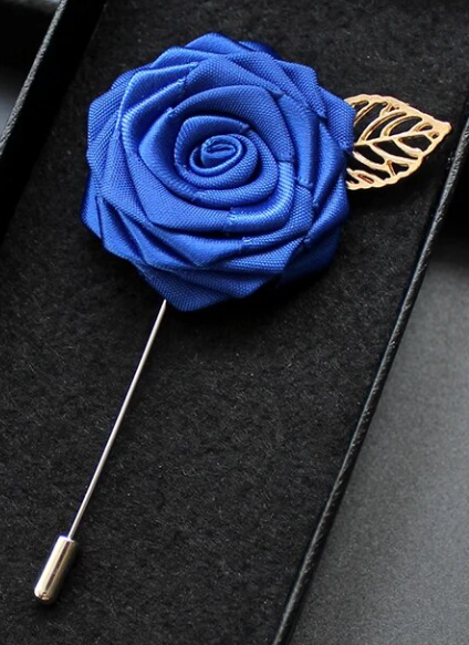 Rolled Blue Lapel Flower w/Gold Leaf